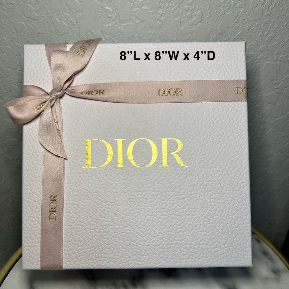 DIOR White Gift Box with gold logo and pink ribbon, Empty